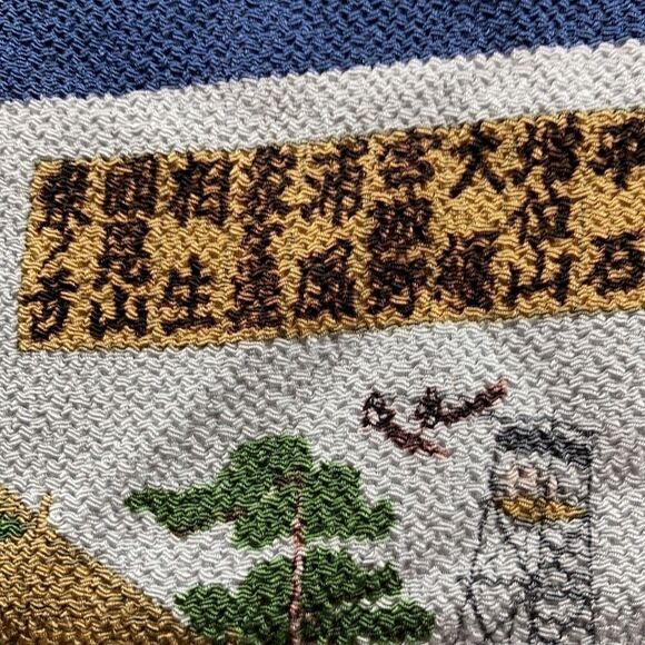 Vintage stretchy silk sumo wrestler stretch scarf kerchief large blue red cream - Picture 11 of 13